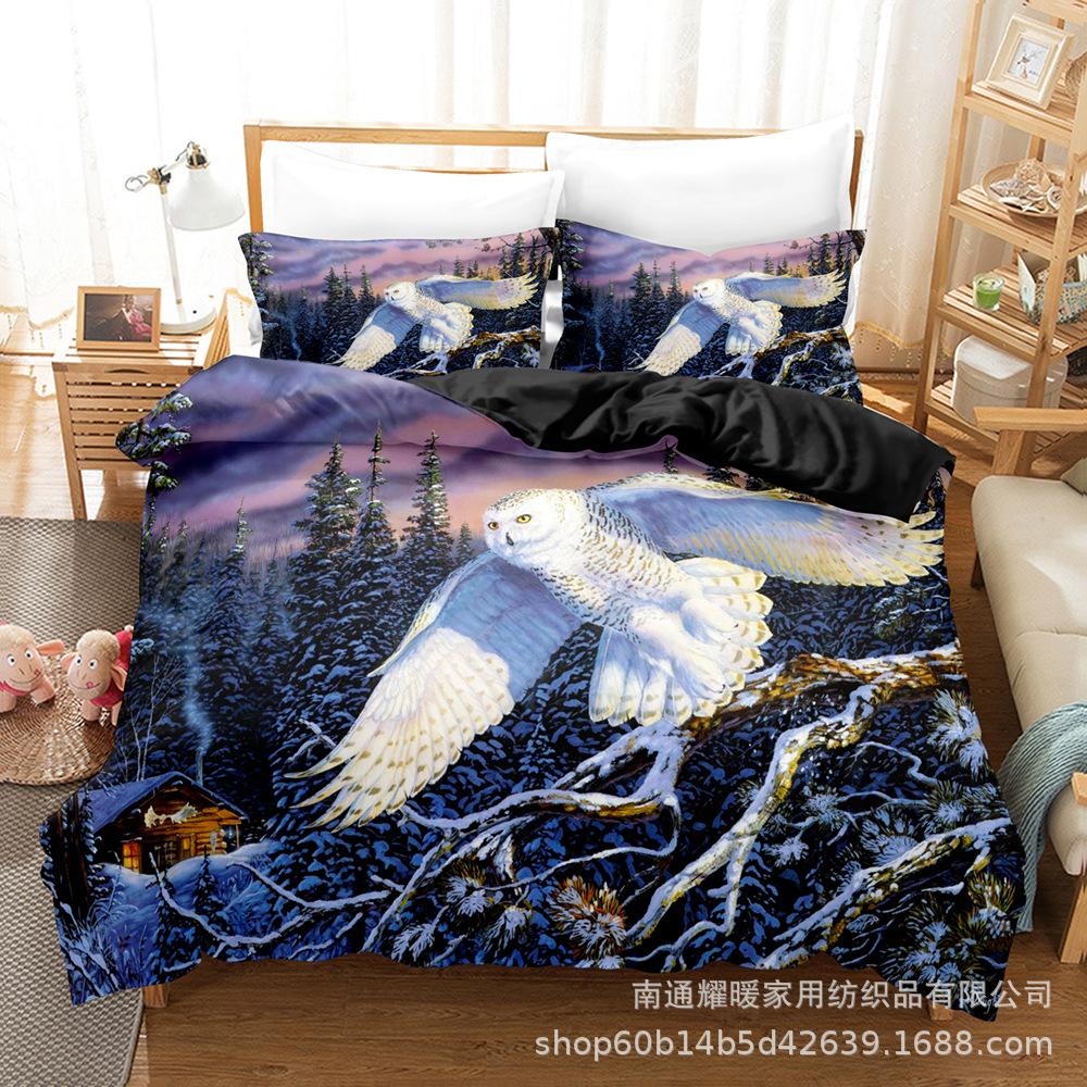 

3D Digital Printing Bedding Four-Piece Set Three-Piece Set Owl Black Bed Sheet Quilt Pillow 135X200 two-piece set