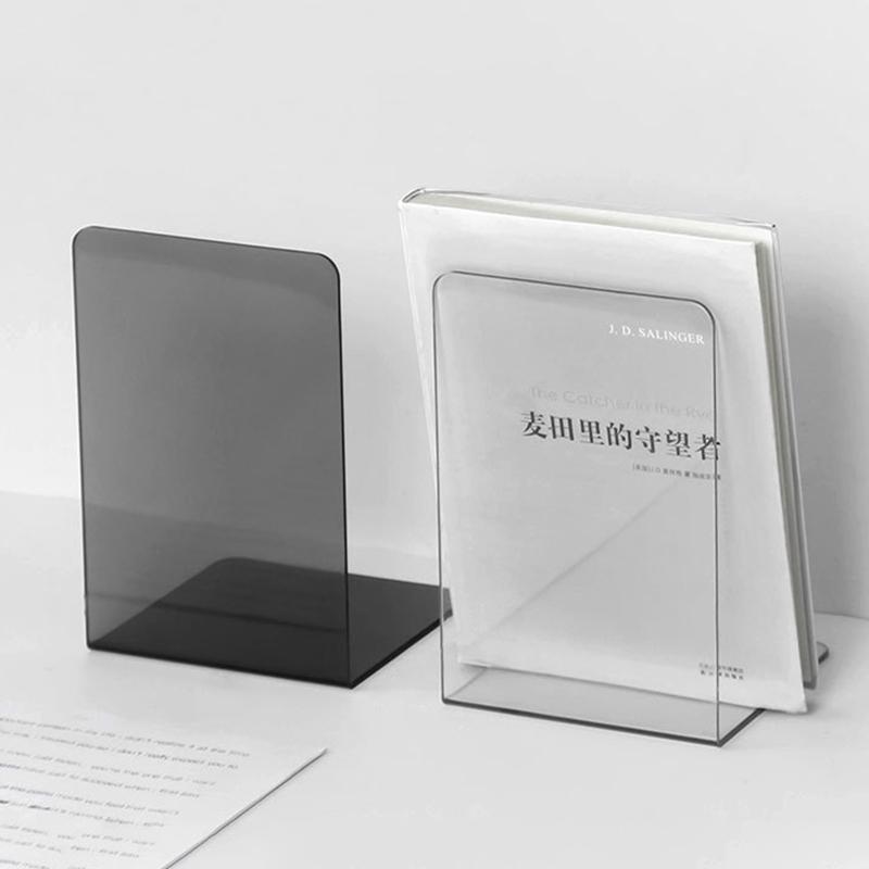 2 Pcs L-Shaped Transparent Book Ends Fall-resistant Acrylic Book Ends Clear Acrylic Bookends for Shelves Organizer