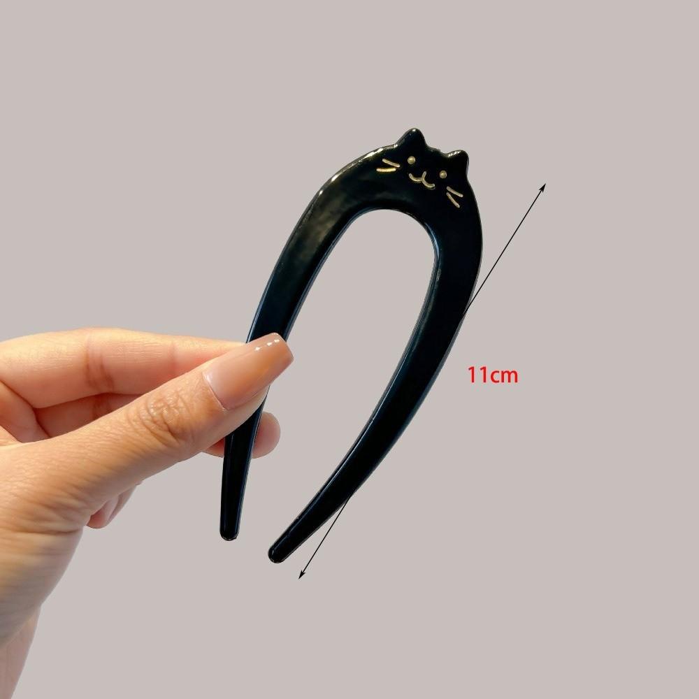 Cartoon Cat Pattern Hair Fork U-Shaped Hair Ornament New Hairpin  Gift