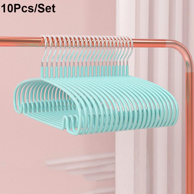 10pcs Non-Slip Coated Metal Hangers Thicken No Trace Hanger For Clothes Suit Coat Shirt Jacket Hanging Hanger with Round Notches