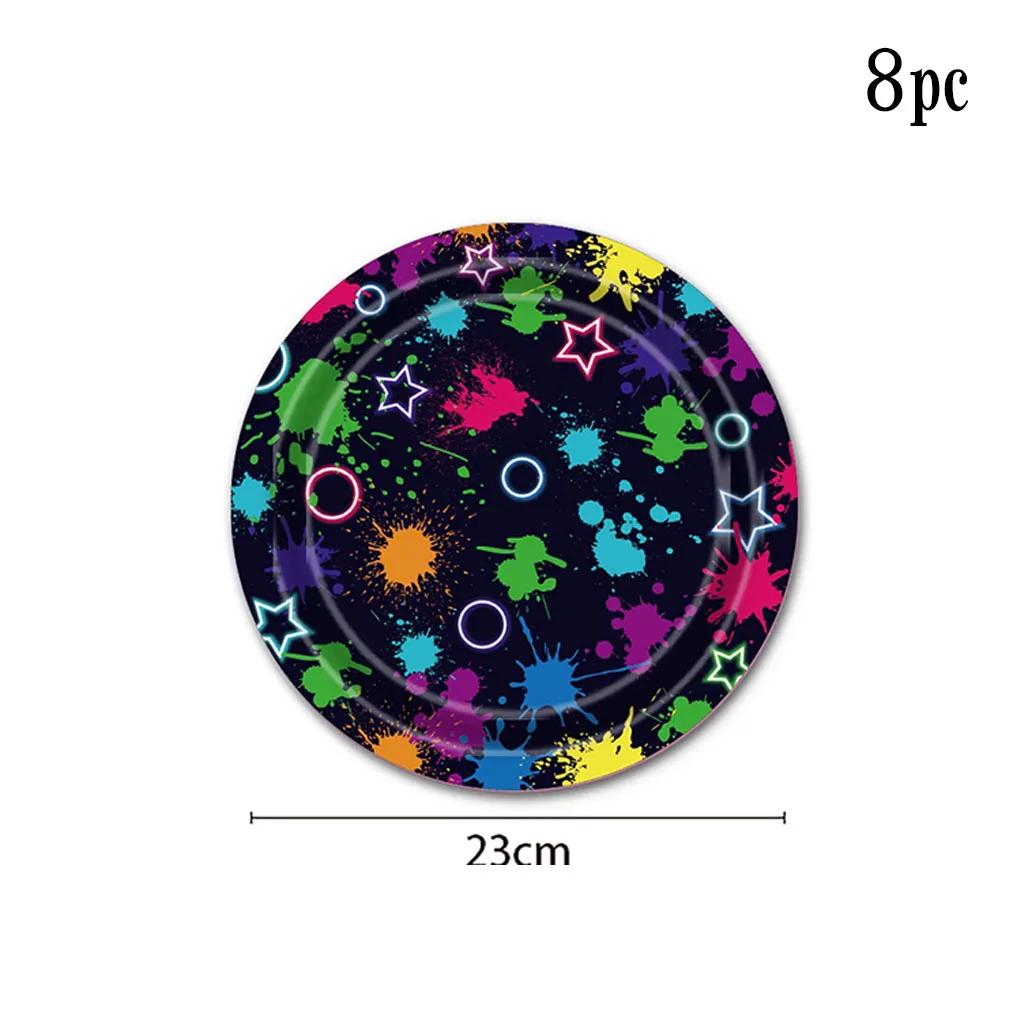 Neon Theme Party Disposable Tableware Set Colorful Graffiti Paper Plates Napkins Cups Kids Happy Neon Birthday Party Decoration