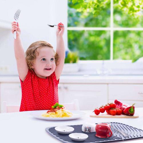 Silicone Dish Drainer Mat, Dish Drying Mat, Quick-Drying, Insulated, Non-Slip, Foldable (Gray)
