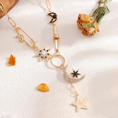 Necklace Accessories European and American Star Moon Pendant Women's Light Luxury Paper Clip Clavicle Chain