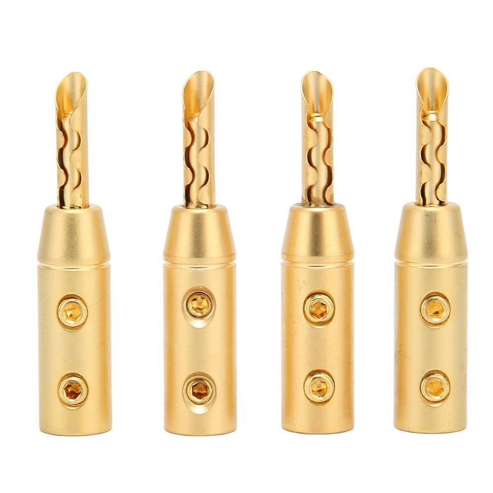 4PCS Gold Plated BFA Banana Plug Double Screw Open Screw Banana Plugs For Sound Systems