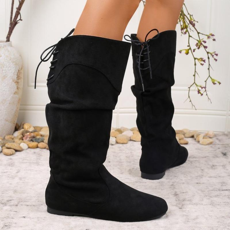 Plus-size Shoes, Lace-up Boots, Women's Shoes, High Boots, New Pleated Boots