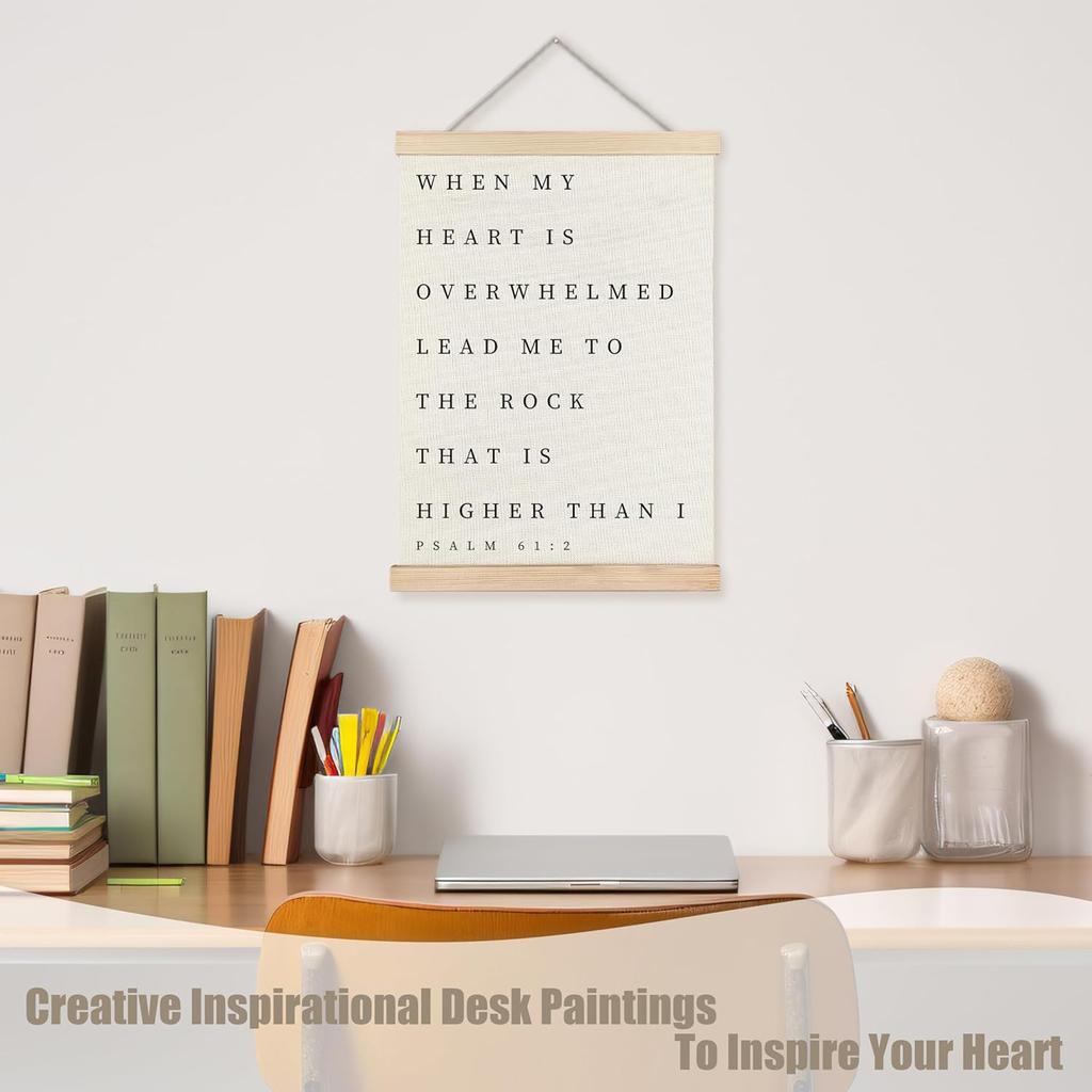 WUCHJ Psalm 61:2 Christian Wall Art Poster, pirational Christian Wall Decor, When My Heart is Overwhelmed Bible Verses Canvas Prints Artwork for Home