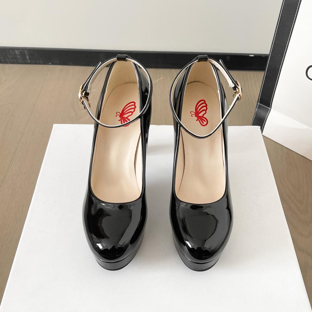 2025 Sapatos Casuais de Primavera de Salto Alto Preto Feminino Sapatos de Salto Alto de Cor Sólida Sapatos de Cunha Tamanho Grande Salto Alto Tamanho 34-42