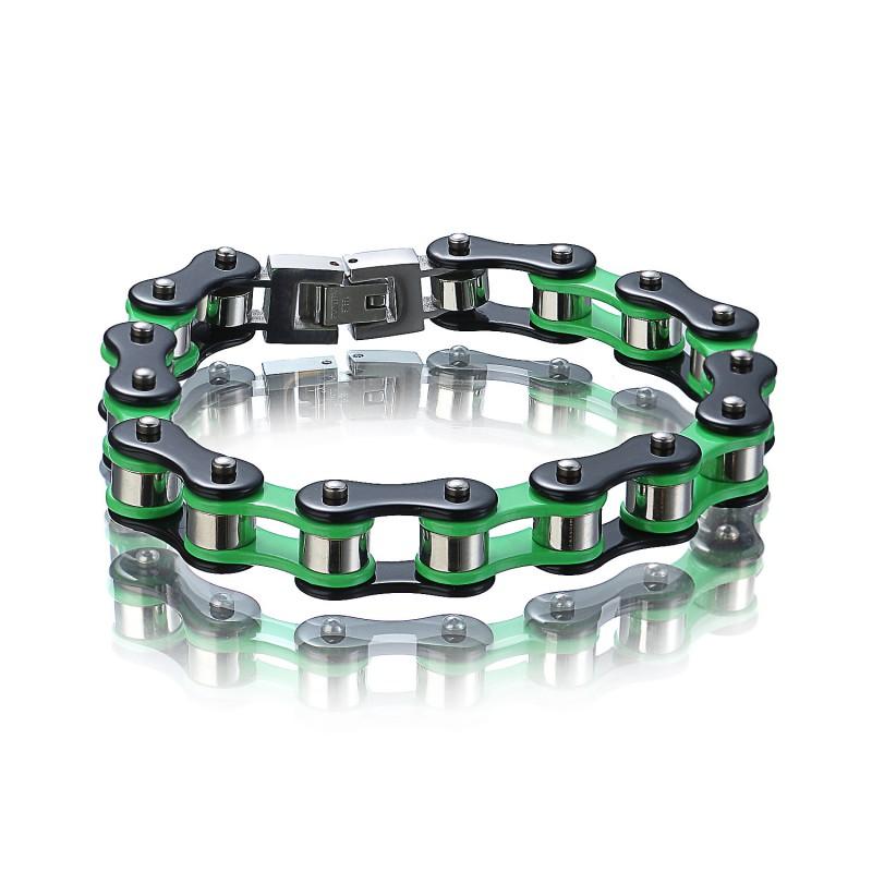 Stainless Steel Cycling Chain Link Bracelet Men Vacuum Plated Multi Color Titanium Geometric Design