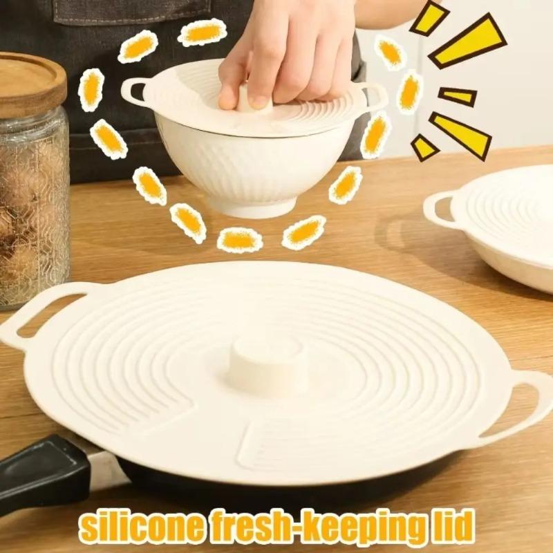 Dustproof Silicone Pot Lid with Handle, Anti-Spill Splash-Proof Sealing Fresh-Keeping Cover for Bowl, Microwave & Refrigerator