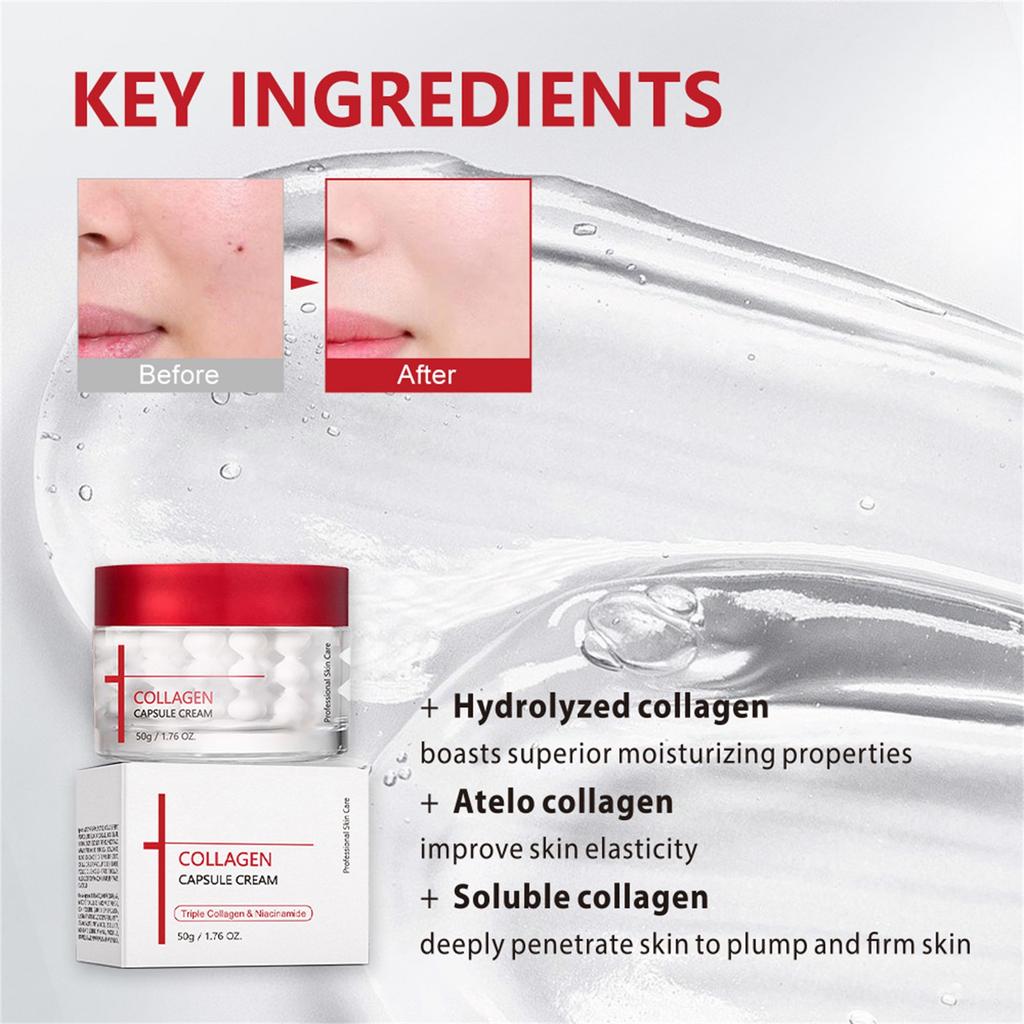 Kollagen Filler Kräm 50g, Återfuktande, Närande och Uppfräschande Kapselkräm, Med Sked.