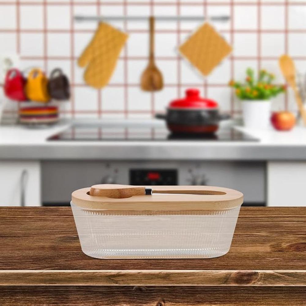 Transparent Glass Butter Box Oval Shape Butter Plate Cheese Storage Jar Butter Dish Baking