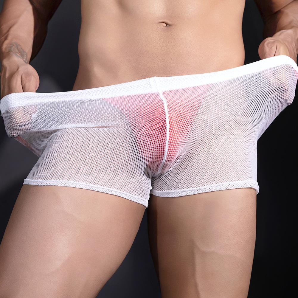 Men Boxer Shorts Breathable Mesh Sexy Underwear Elastic Underpants See Through U Convex Pouch Boxershorts Male Scrotum Bulge