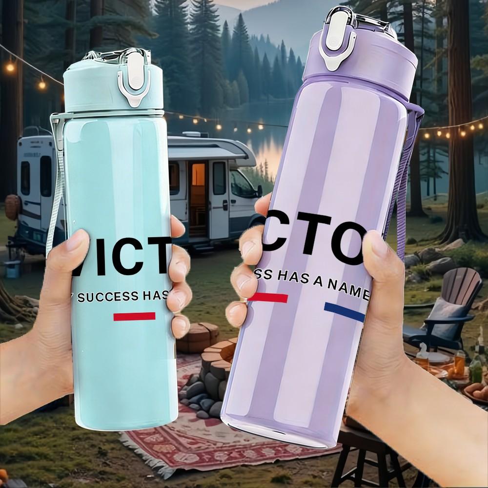 1PC Victory Simple Letter Typography 750ml Color Plastic Sports Water Bottle Leakproof Flip Straw Lid Suitable for Sports Office Home Use