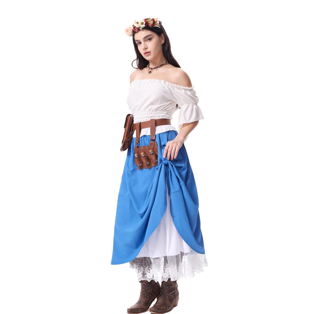 Women's Costume Off Shoulder Top Irregular Skirt Vintage Outfit With Decoration