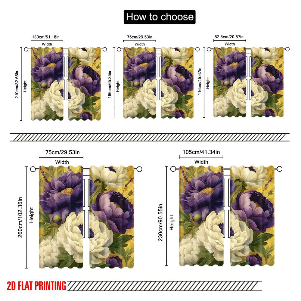 2pcs,2D Plane Printing Minimalist Curtains Vibrant Floral Blooms Polyester Easy Install (without Rod) Festive Use for Bedroom,