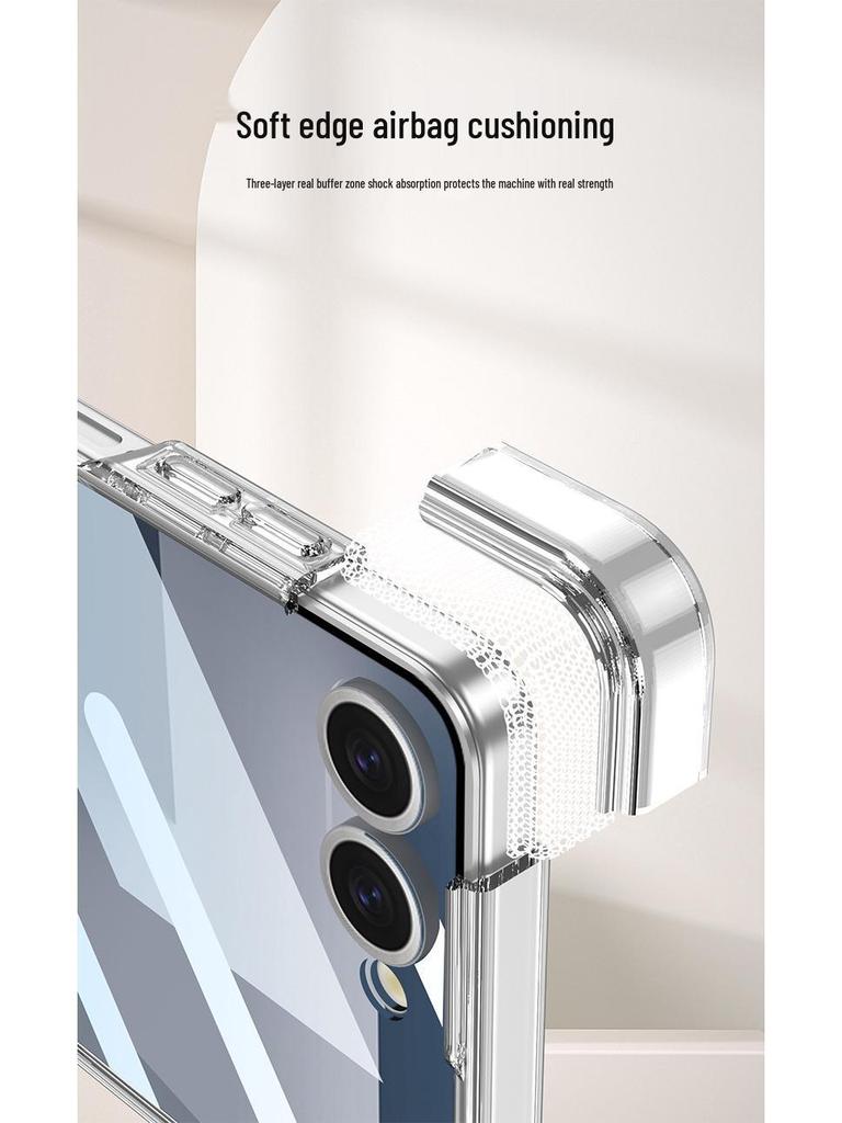 Samsung Z Flip7 Transparent Magnetic Hinge Phone Case with Full Coverage Airbag Protection