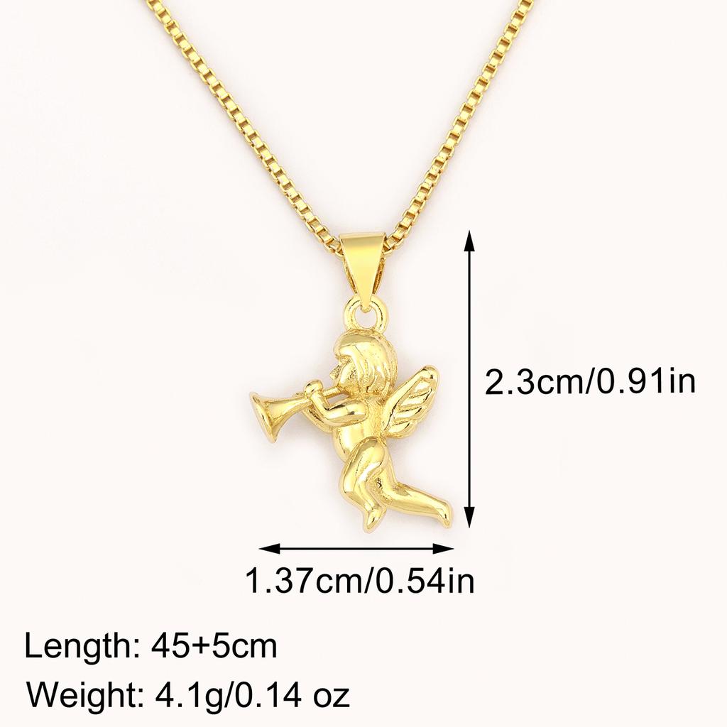 Nidin New Retro Little Angel Blowing Trumpet Shape Copper Pendant Necklace For Women Men Hip-Hop Style Clavicle Chain Jewelry