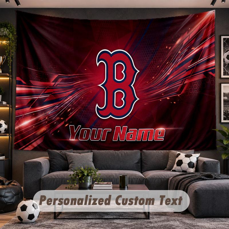 Wall Hanging Tapestry Custom NameBoston Red Sox Pattern Personalized Printed Fabric Wall Decor