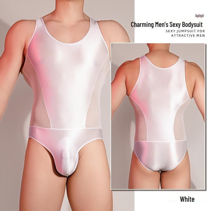 Herren Durchsichtiger Ärmelloser Erotischer Body - Glänzend, Hochelastisch, Atmungsaktiv Muskelformend