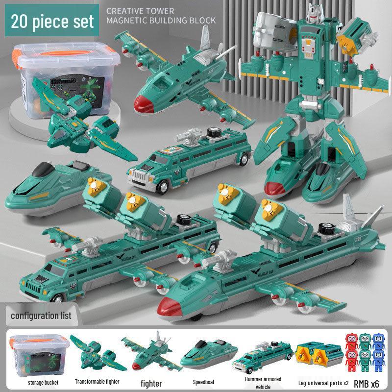 Children's Magnetic Transforming Robot Building Blocks Toy Set