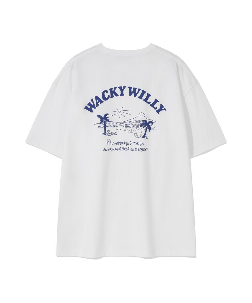WACKY WILLY Beach Graphic Vacation Short Sleeve T-Shirt White