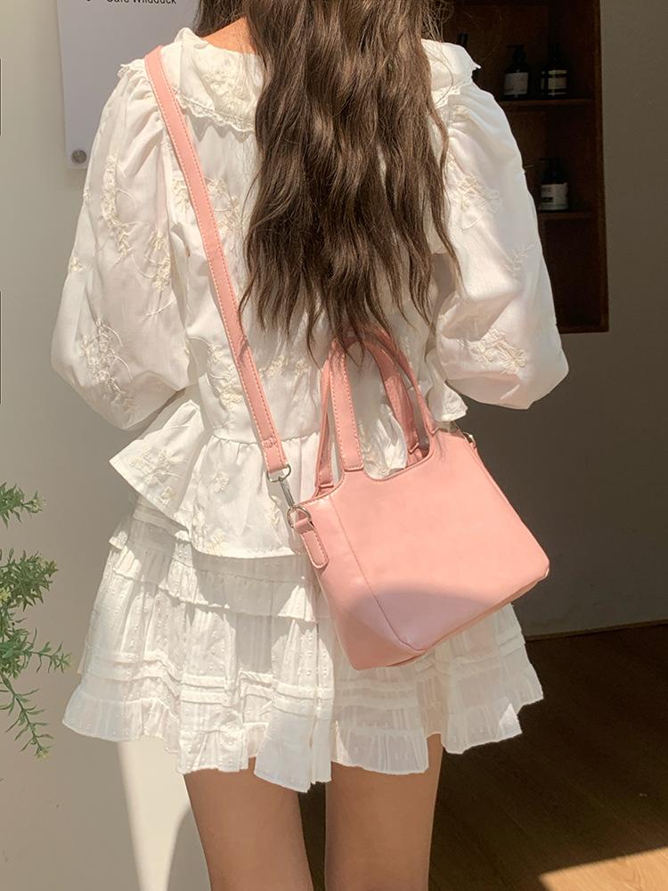 Summer fresh and simple bucket bag for women 2025 new solid color commuting shoulder bag, hand-held vegetable basket crossbody b