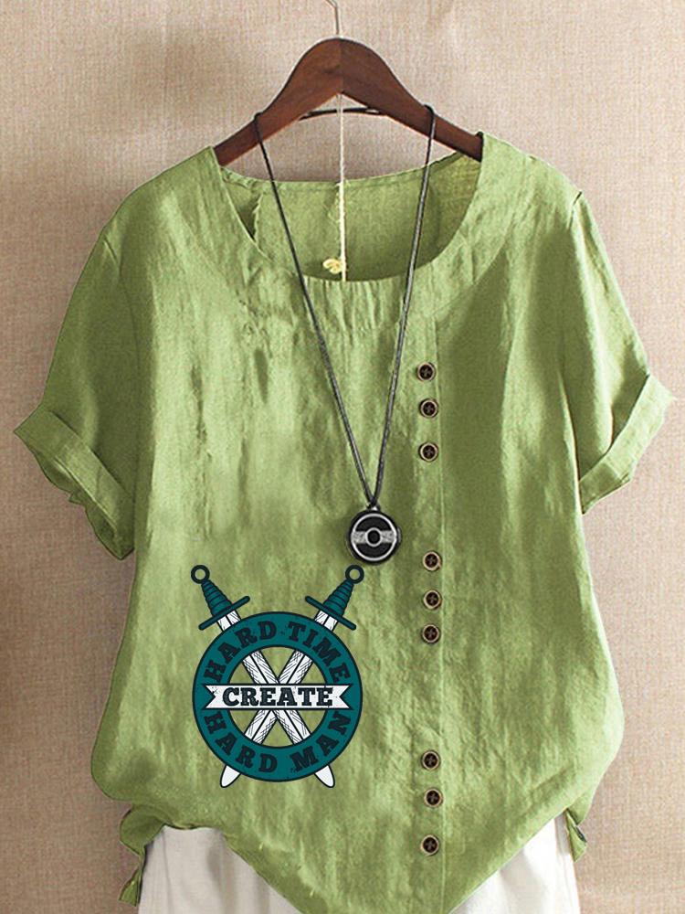 

Women s Fashion Shield Print Shot Sleeve T-shirt Loose Cotton Shirt Casual Loose Summer Plus Size Blouse Tops 5XL зелений