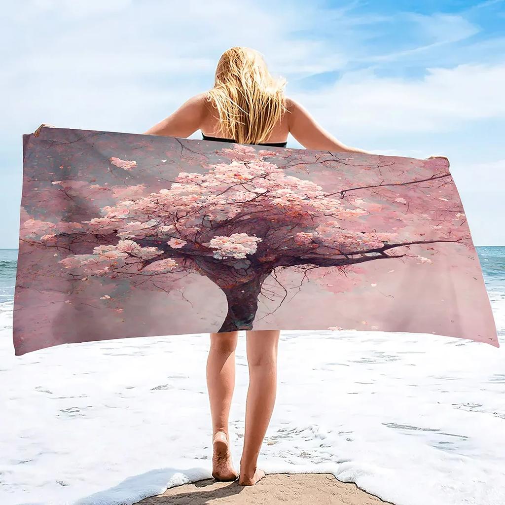 Pink Cherry Blossoms Branch Floral Pattern Soft Highly Absorbent Large Beach Towels Quick Dry Absorbent Bath Towels Blanket