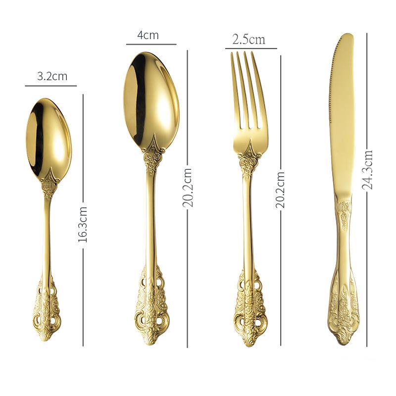 304 Stainless Steel Palace Style Tableware Embossed Western Dinnerware Cutlery Steak Knife Fork Spoon Teaspoon Kitchen Gadgets