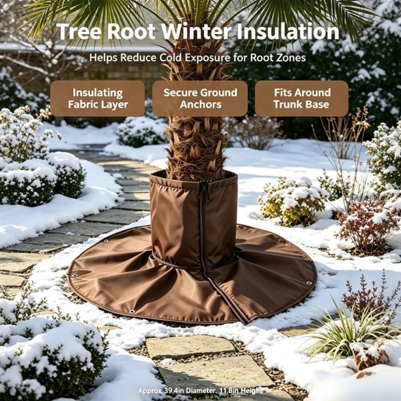 2-Pack Tree Root Winter Covers with Trunk Sleeves, Ground Flaps, Hook-and-Loop Fasteners, and Elastic Cords for Outdoor Use