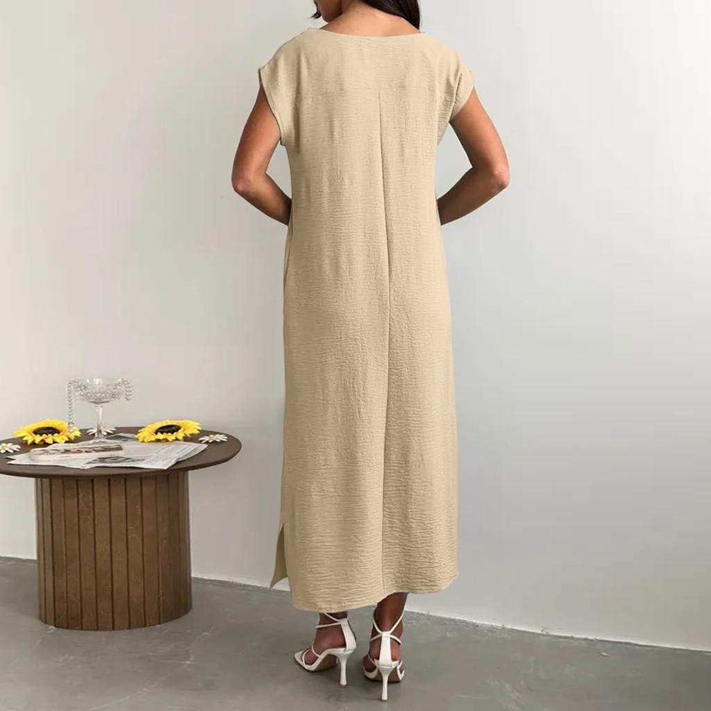 Sleeveless Solid Color Slim Fit Midi Dress with Side Slit Loose Fit Tank Dress for Women Casual Daily Wear
