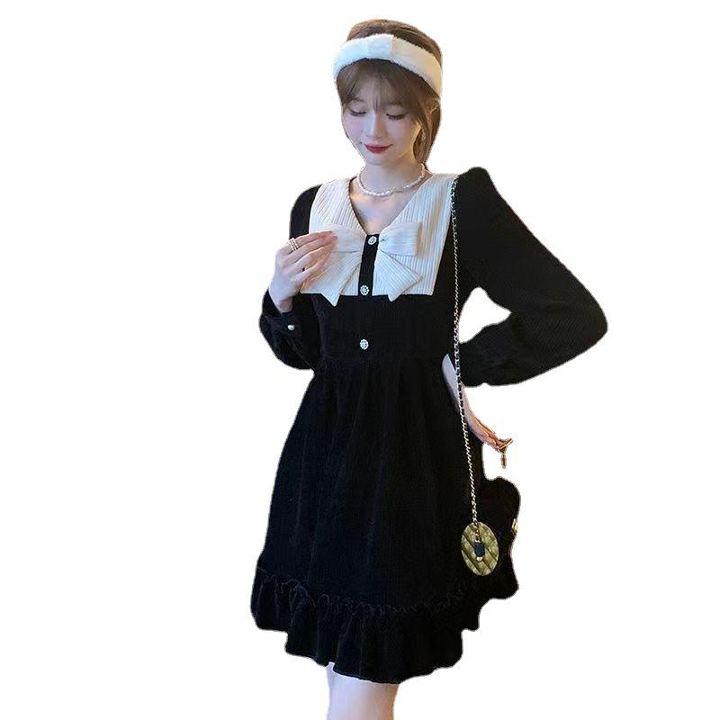 French Retro Bow Dress Niche New Autumn and Winter Short Black Bottoming Fashion Skirt