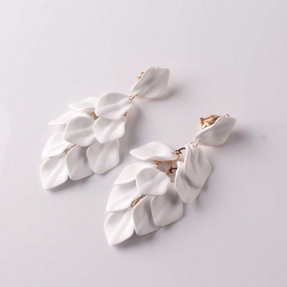1 Pair Bohemian Floral Petal Tassel Acrylic Clip-On Earrings, High-End Piercing-Free Party Jewelry for Women