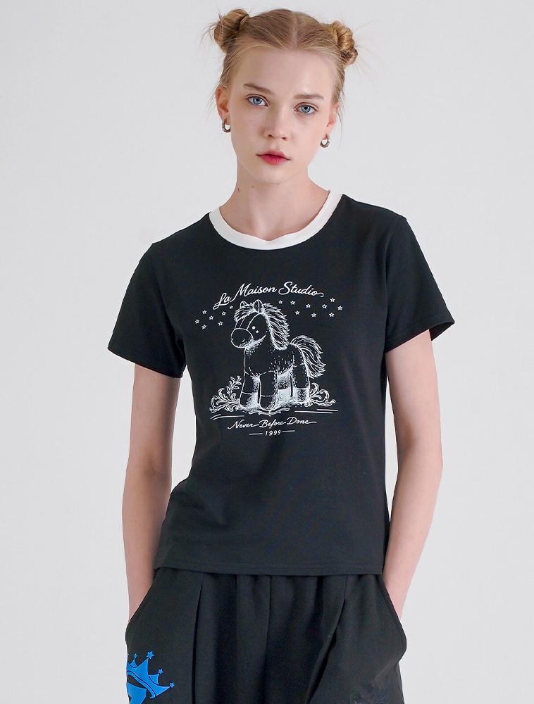 LA MAISON STUDIO Toy Pony Slim Fit Short Sleeve T-Shirt Black Cream (Fcg2Ts768W)