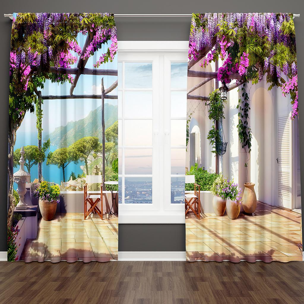 Modern Palm Beach Scenery Naturlandskap Havssida Blå Träd Fri Tunn Fönsterdraperi Gardin för Sovrum Vardagsrum Heminredning