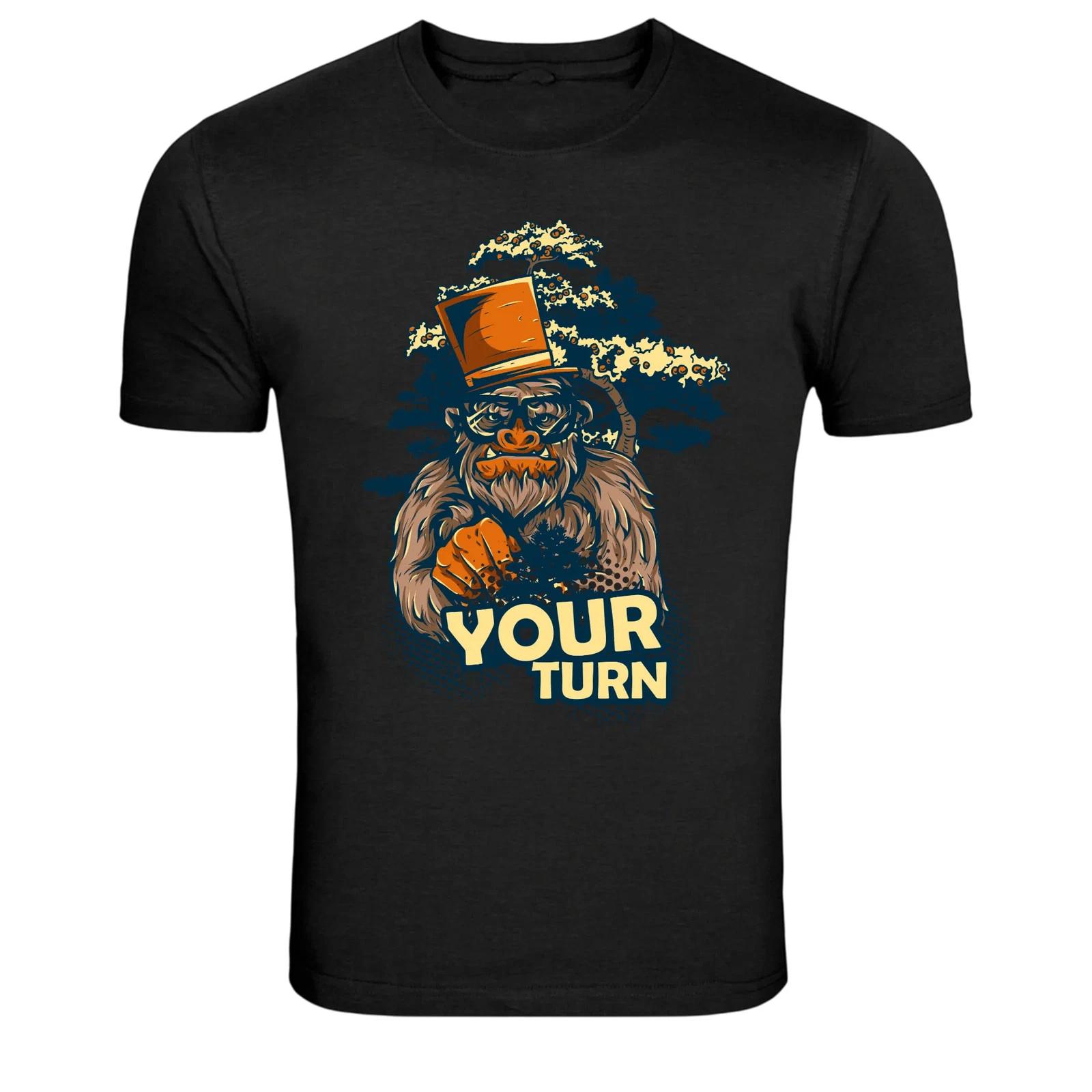 Monkey In Top Hat Vintage Pointing Graphic T-Shirt S