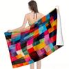 Badezimmer Badetuch Buntes Karomuster Thema Schnell- Badetuch Mikrofaser Großes Erwachsenen Strand Sandfreies Handtuch zum Schwimmen
