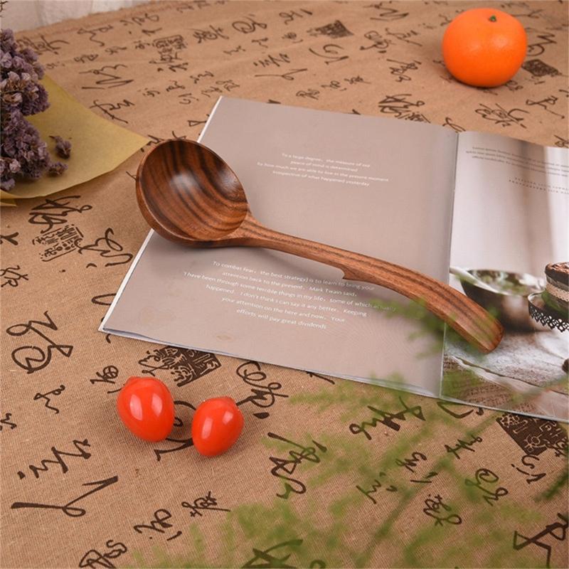 Hanging Wooden Cooking Spoon With Heat Resistant Handle Nonslip Wooden Ladle For Soup Stirring Serving