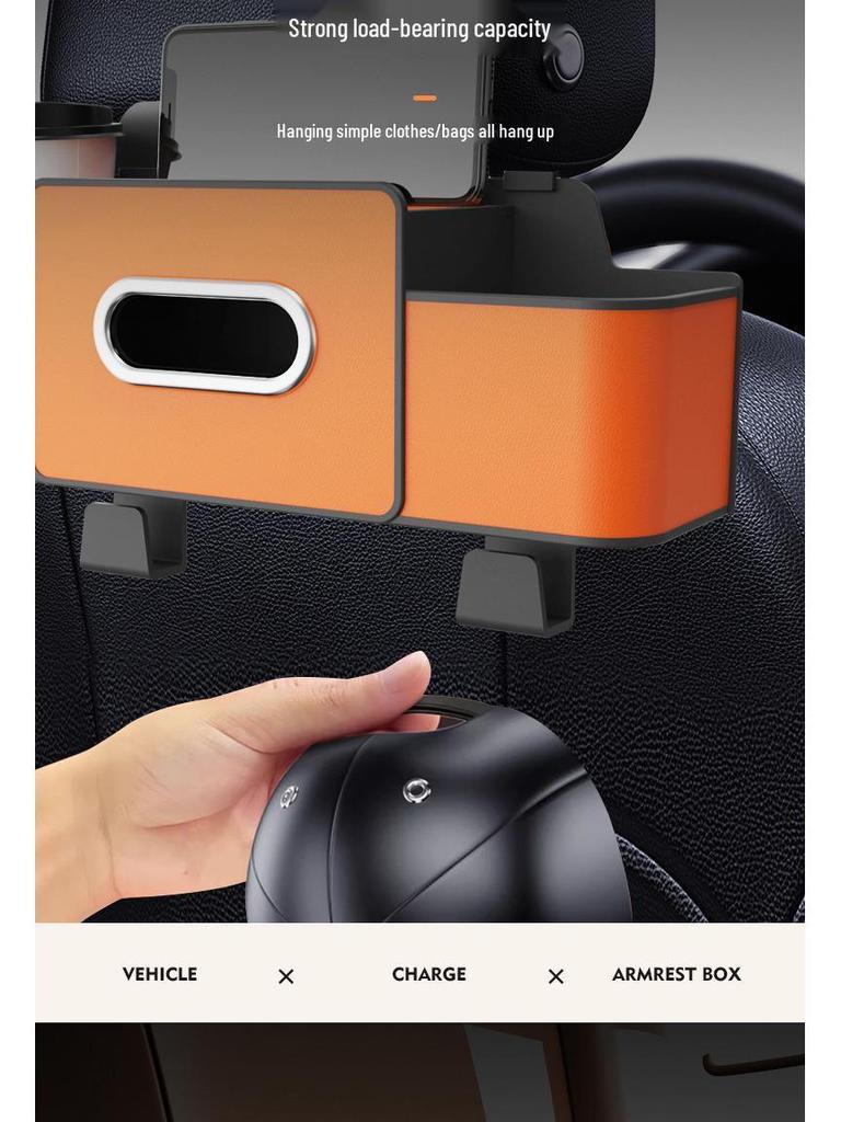 Multifunctional Car Seat Back Organizer with Tissue Box and Cup Holder Hooks