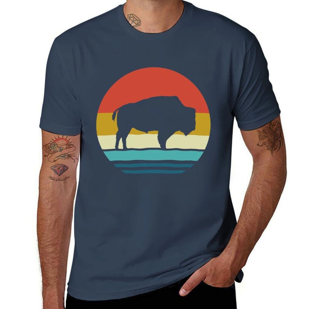 Bison - Vintage Retro Bison – Wild - Bison , Gifts T-Shirt T Shirt Custom Print Cotton T Shirts Man 100% T-Shirt