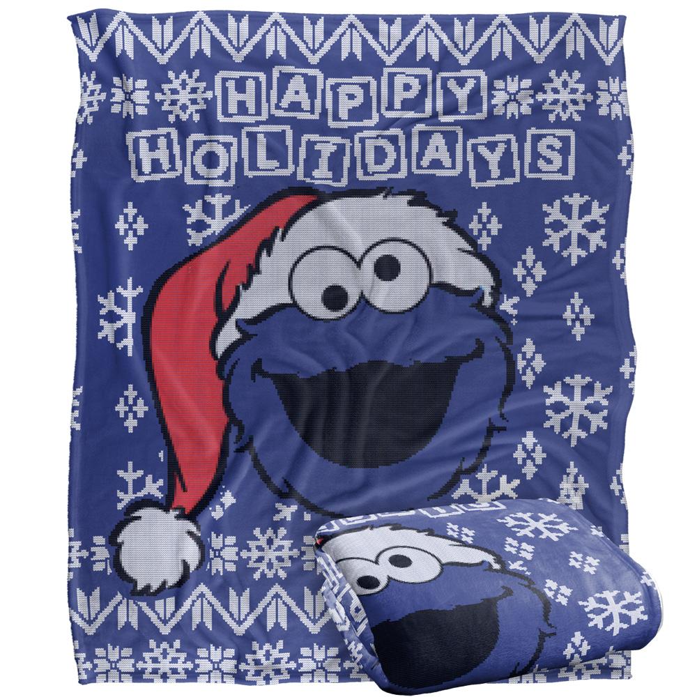 Sesame Street Silky Christmas Sweater Cookie Monster Supersoft Blanket