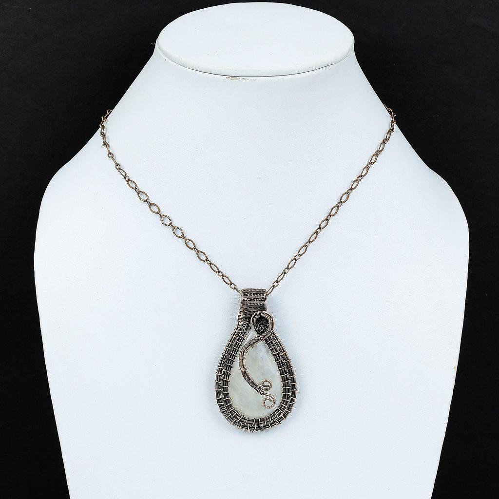 Moonstone 999 Copper Wire Wrapped Pendant, Handmade Gemstone Pendant, Gift For Mom Antique Jewelry
