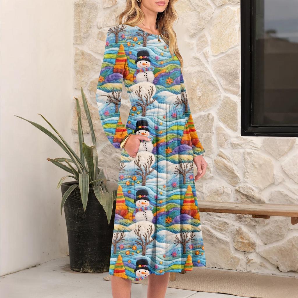 Women's Christmas Printed Fashionable Loose Round-neck Dress