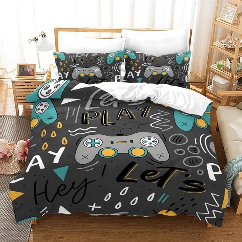 3D Game Controller Pattern Duvet Cover Pillowcase Bedding Black Bedding Set Adult Teen Single Double Queen Size Gift