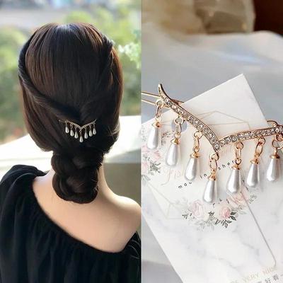 Women Fashion Creative Gifts Elegant Pearl Pendant Tassel Hair Accessories Sweet Luxury Geometry Jewelry Hair Clips Accessories