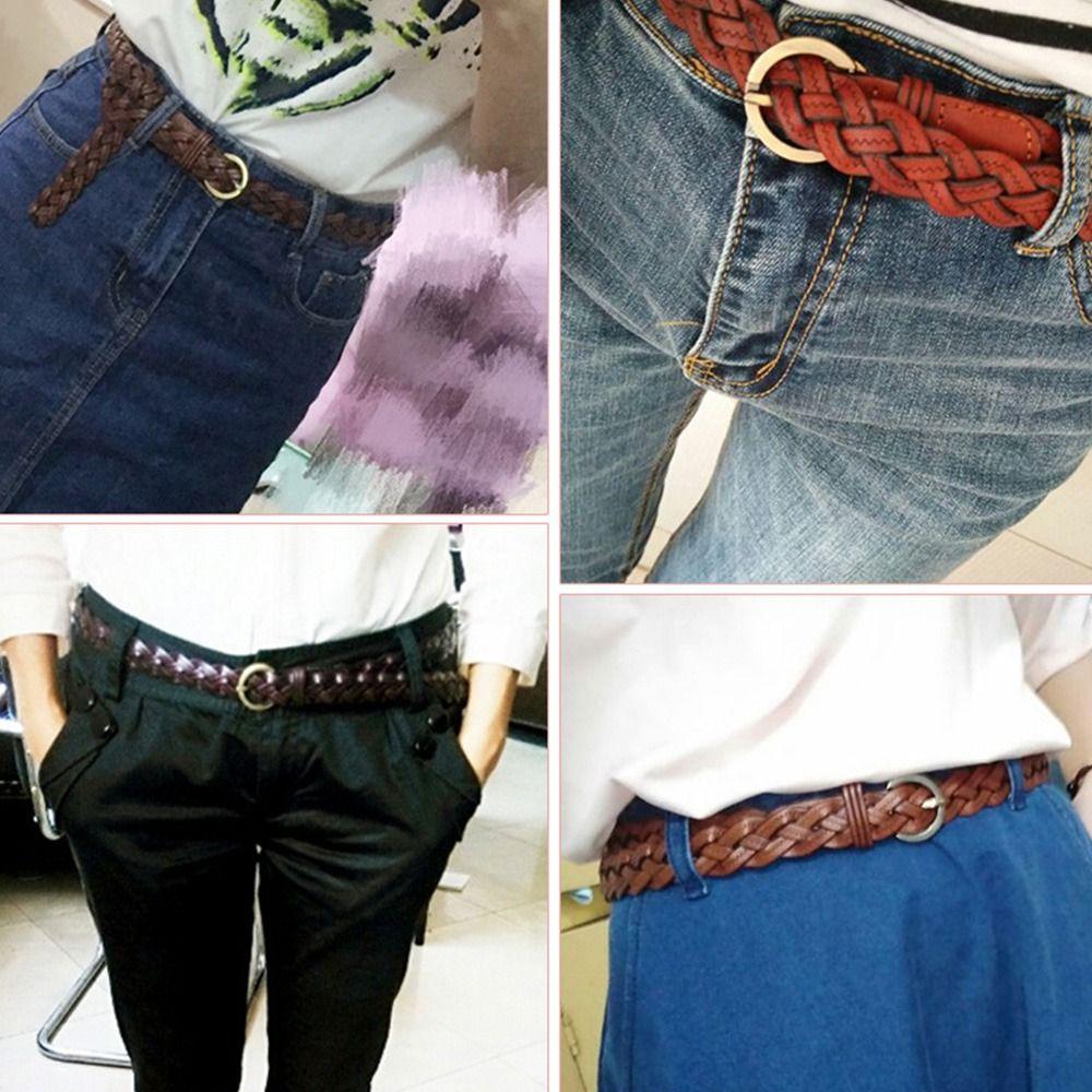 Casual Wild Cowhide Braided Belt Pin Buckle Waistband Ladies Dress Cummerbands Weave Waist Band