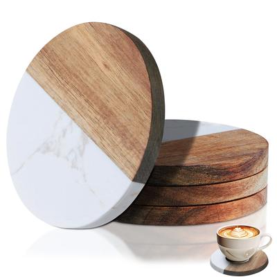 Stylish Wooden and Marble Coaster Set Elegant Design for Coffee Tables Durable Perfect for Protecting Your Furniture