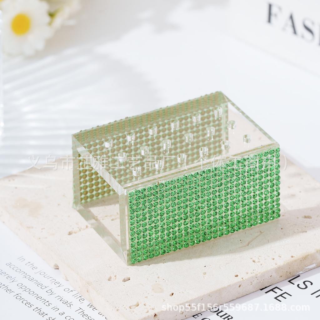 18-Hole diamond-encrusted acrylic grinding head box acrylic jewelry storage box ins simple acrylic