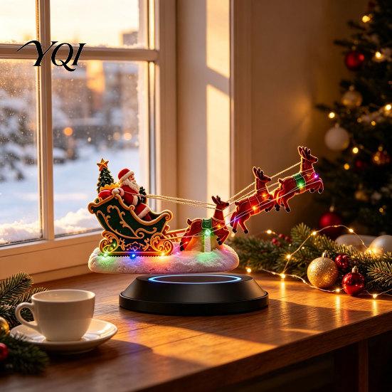 Magic Holiday Decoration Lighted Floating Santa Sleigh, Magnetic Levitation Flying Sleigh Ornament with Tabletop Decor LED Light, Christmas