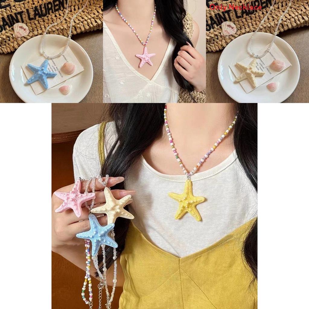 Ozeaninspirierte Harz Seestern Halskette für Damen Lange Kette Sommerschmuck